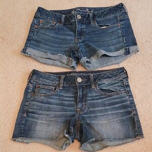(2) American Eagle Outfitters Super Stretch Blue Jean Shorts Womens 6